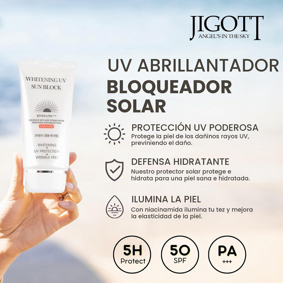Protector Solar Whitening UV Sun Block de Jigott, detalle
